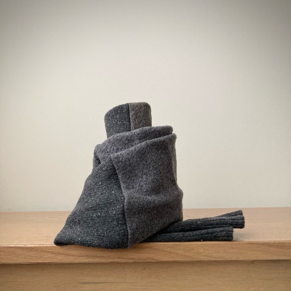 joodito 100% wool sweater wrap scarf japanese boro patchwork muffler winter gray - Picture 11 of 12